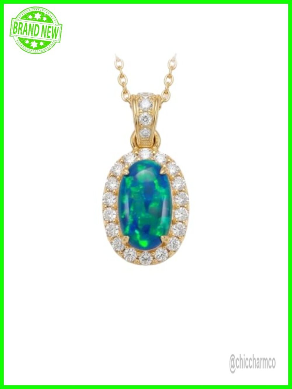 S925 Sterling Silver Opal Necklace 14K Gold-Plated Pendant 18+2 Inch Chain